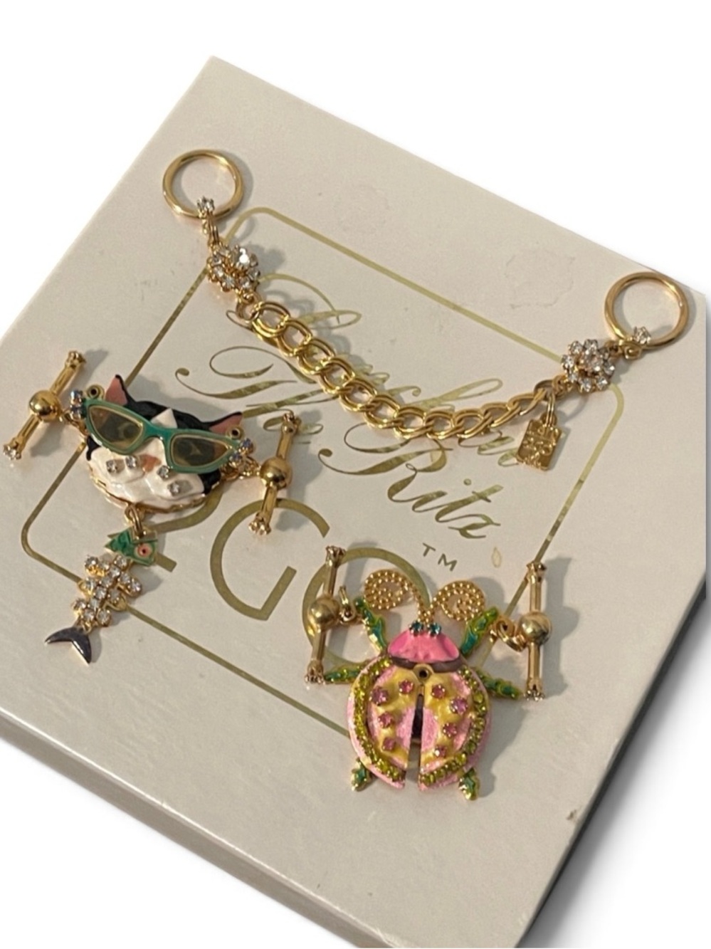 Vintage LATR 2GO Interchangeable Charm Bracelet (Glamour Puss & RARE Ladybug)